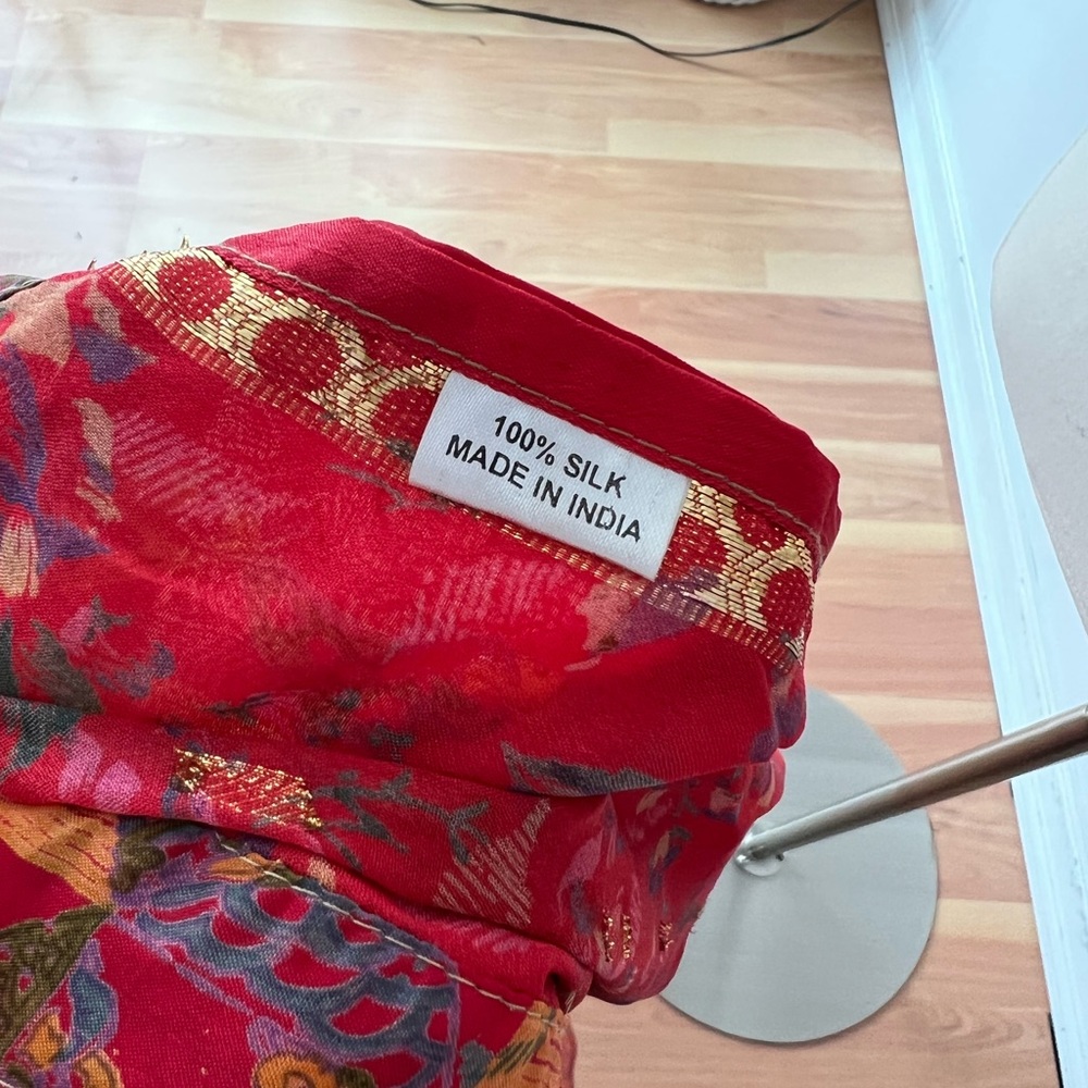 Pure Silk India Layered Wrap Midi Skirt Red Plus Size Large Bright Vibrant - Picture 7 of 7